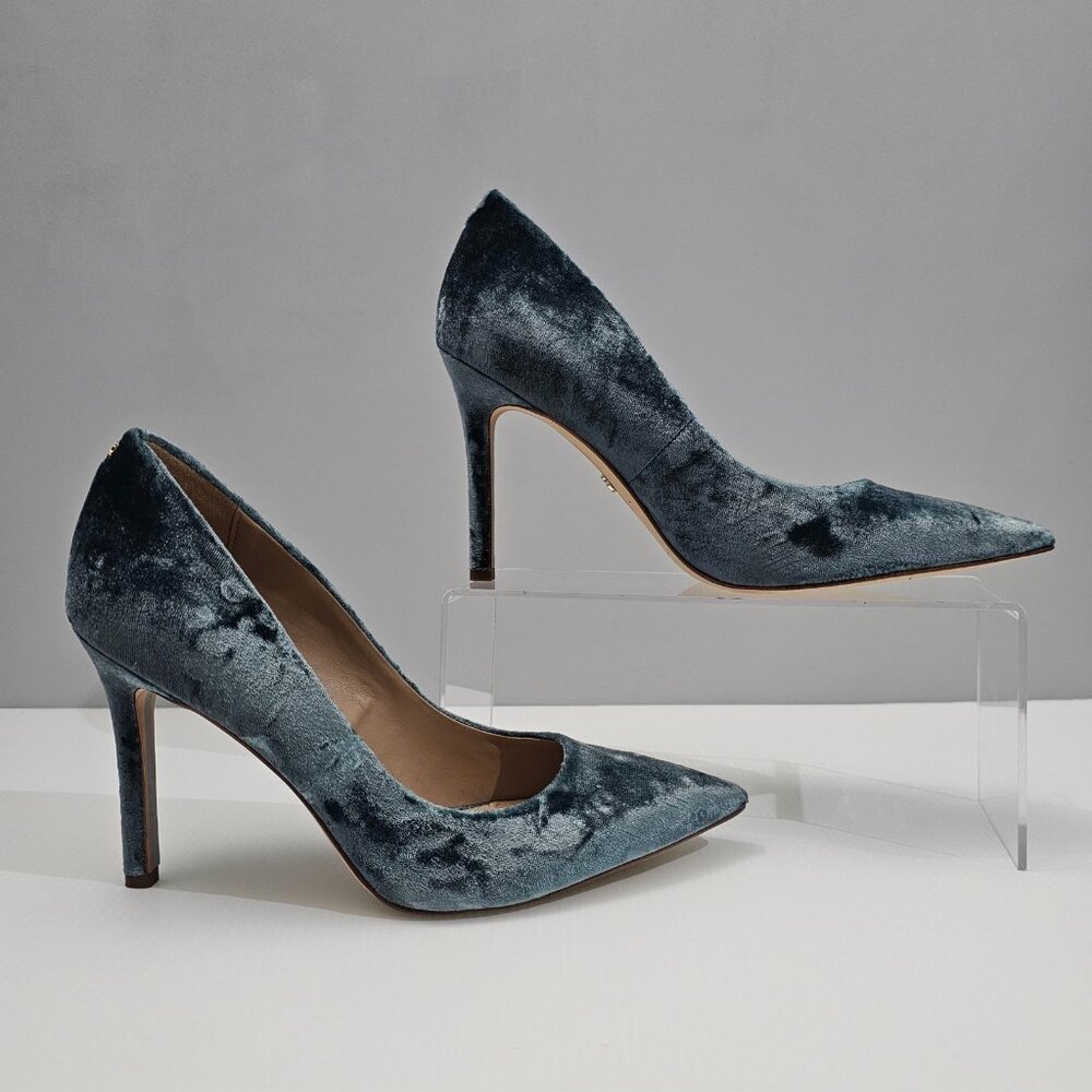 Sam Edelman Hazel Heel Pump Pointed Toe Stiletto Teal Velvet Size 8 NEW - Picture 3 of 14